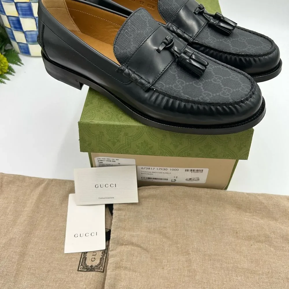 Men’s Gucci, GG Supreme tassel loafers size 12 made in Italy